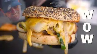 Ultimate Breakfast Lunch or Dinner Burger&nbsp;On My Blackstone Griddle