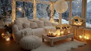 Candlelight Piano Winter 🕯️🎹 | White Lounge with Snowfall (3 Hours) | Relaxation Focus Study Sleep