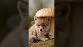 This Tiny Fox Hiding Under a Mushroom Is Too Cute! 🍄🦊 #Shorts #aishorts #cuteshorts #aivideo #babyan