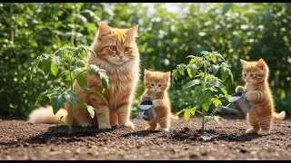 Mama Cat Teaches Kittens to Grow Vegetables: Garden to Table Fun! 🍅🌱🐾