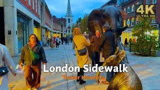 London Street Sidewalk in Tower Hamlets 2024, walking adventure [4k HDR]