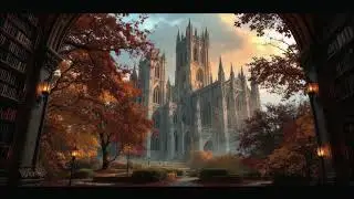 Cozy Library Overlooking a Gothic Cathedral | Calm Ambience for Study & Relaxation