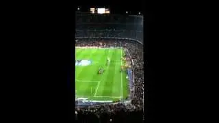 FC Barcelona players enter the pitch