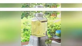 Glass 2 Gallon Beverage Dispenser with Glass Clip Lid, Easy to Carry, Suitable for Parties, Family D