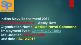 Indian Navy Recruitment 2017 &ndash; 99 Chargeman Posts - Apply Now