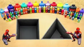 How to make Square & Triangle Holes with Cement, Giant Mtn Dew, Sprite, Fanta, Coca Cola vs Mentos