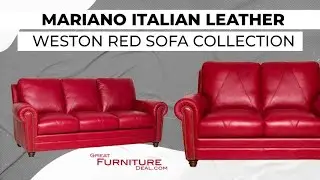 Mariano Italian Leather - Weston Cherry Red Leather Sofa Collection w/ nail heads. Red leather sofa