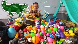 У Зейна много игрушек: мячи, горки, машинки для песочницы, яйца, вертолеты, самолеты, крокодилы.