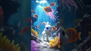🐇🐬 Cute White Rabbit Meets Dolphin Underwater | Magical Ocean Animation 🌊✨