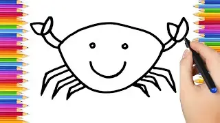 How To Draw cute crab Drawing, Painting & Coloring For Kids and Toddlers_ Child Art 🐋🌈🎨