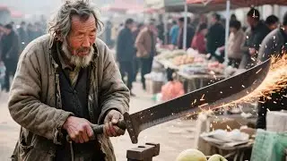 农村大爷硬核锻刀！钢片变身锋利水果刀，成品精致到像艺术品！【村西头小何】
