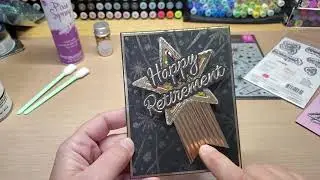 stamps of life retirement sentiment and star stitch dies for a shaker card