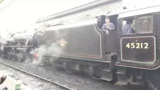 ENGINE 45212 AND 45407 PULLS OUT OF STATION WHITH A WHISTLE!