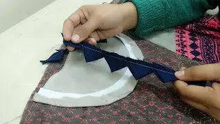 Easy & Beautiful Neck Design with Handmade Samosa Triangles | Round Neck Design using Buttons