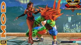 Street Fighter V | Blanka (Basketball trikot mod) 💥 Menat (Holiday costume no paw mod) | CPU vs CPU