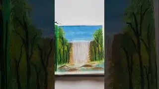 Waterfall landscape painting | Easy Acrylic Tutorial #acrylicpainting #landscape #waterfall #shorts