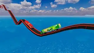 Mack Truck vs King Dinoco Truck vs Impossible Wave Bridge Vs Deep Water - BeamNG.Drive