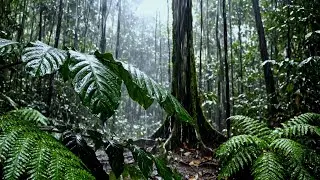 1 Hours Heavy Rain on Forest Leaves (No Thunder) | Sleep & Relax