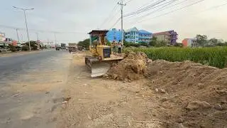 Just New Project!! Skilled Work with KOMATSU D31P Dozer and 6-Wheel Dump Trucks Filling Flooded Land