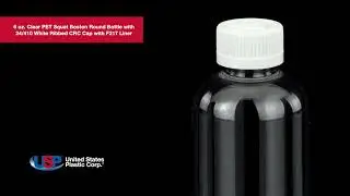 6 oz Clear PET Squat Boston Round Bottle with 24/410 White Ribbed CRC Cap| U.S. Plastic Corporation&reg;