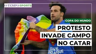 Manifestante invade partida entre Portugal e Uruguai e protesta por LGBTs, Ucr&acirc;nia e iranianas