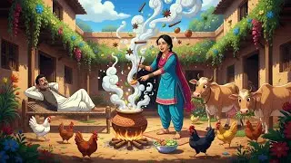 🌾 Ghibli-Style Indian | Husband & Wife Enjoying Briyani & Lassi ASMR 🌾 Peaceful Village Lifestyle 