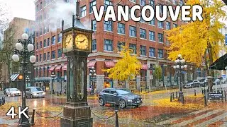 🇨🇦 【4K】⛈️⛈️⛈️ Heavy Rain in Downtown Vancouver BC, Canada. Relaxing Walk.