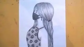 How to draw a girl with mask easy || Easy drawing ideas for beginners || easy Girl drawing
