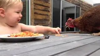 One minute of... Tate eating spaghetti outside