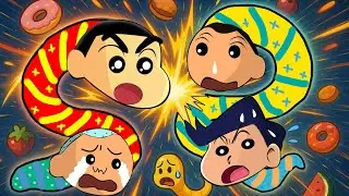 Shinchan VS His Friends In Worms Zone.io Hungry Snake 🐍 | Who Will Win? 😱 | Funny Game 😂
