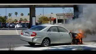 A car was on fire 🔥 this morning @Costco gas parking lot around 12:28p on April 2, 2023