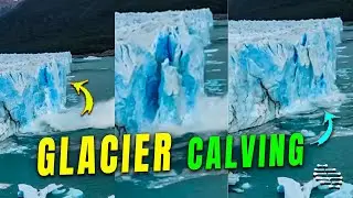 Glacier Calving Spotted by a Group of People
