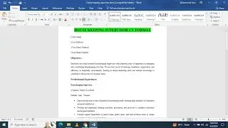 House keeping supervisor job cv format | House keeping supervisor skills and duties