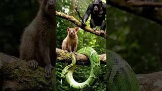 Chimpanzee Uses a Stick to Chase a Python Away from a Bushbaby