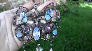 Gemstone Butterfly Sun Catcher Crystal Copper wire wrapped