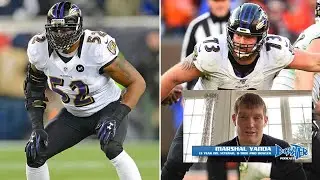Baltimore Ravens Ray Lewis screams at Marshal Yanda as a rookie in his first training camp