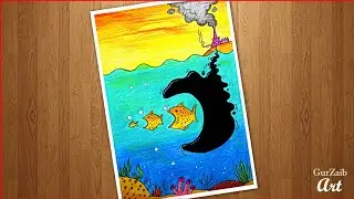 How to draw stop water pollution drawing || World Oceans Day 2020 || poster chart project making