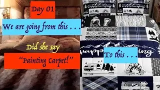 Day 01 as I redecorate & remodel my RV camper bedroom, including PAINTING the carpet