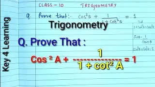 Class 10 ex 8.3 Q. Prove that cos²A + 1/(1+cot² A) = 1 | Introduction of Trigonometry | Imp question