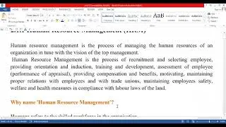 Human Resource Management (HRM) Concepts of HRM, Basic  functions of HR Manager
