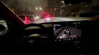Tesla FSD v14.2.1 Raw video-Perfect drive-Heavy snow day-Heavy traffic.
