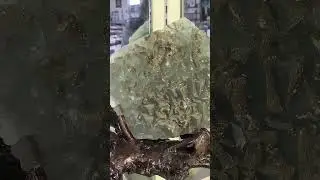 Golden barite on green fluorite Chimayo Rocks rock shop.