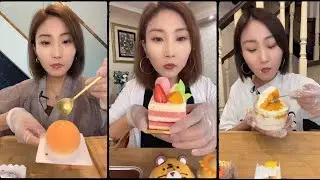 asmr mukbangasmr/kwai dessert mukbang,/mochi eating,creperoll cake chocolate #asmr