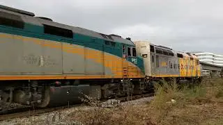Via Rail F40PH-3s 6445, 6412 lead #2 Canadian eastbd at Slocan St Vancouver BC Dec30 2022