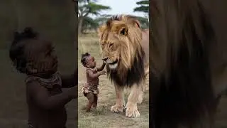 Little warrior meets the king of the savanna 👑🦁❤️ #WildEncounter #AfricanCulture #Nature