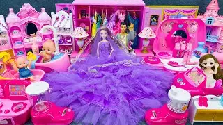 20 Min ASMR Barbie Purple Princess Palace Unboxing 💜👑✨ Royal Wardrobe & Luxury Furniture! 🏰🛁