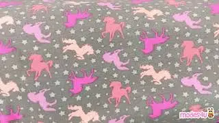 Stof France Saola fairy tale unicorn and star knit fabric in grey - modes4u -
