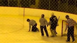 Referee blows a tire at hockey game!