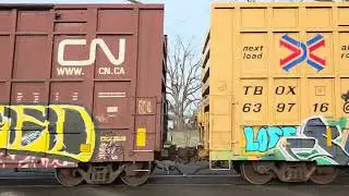 CN 3189, 2790 Westbound train with NOKL TWIN-STACK car, CN 3972 DPU at Vicksburg, MI