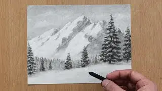 Зимний пейзаж, рисунок углем